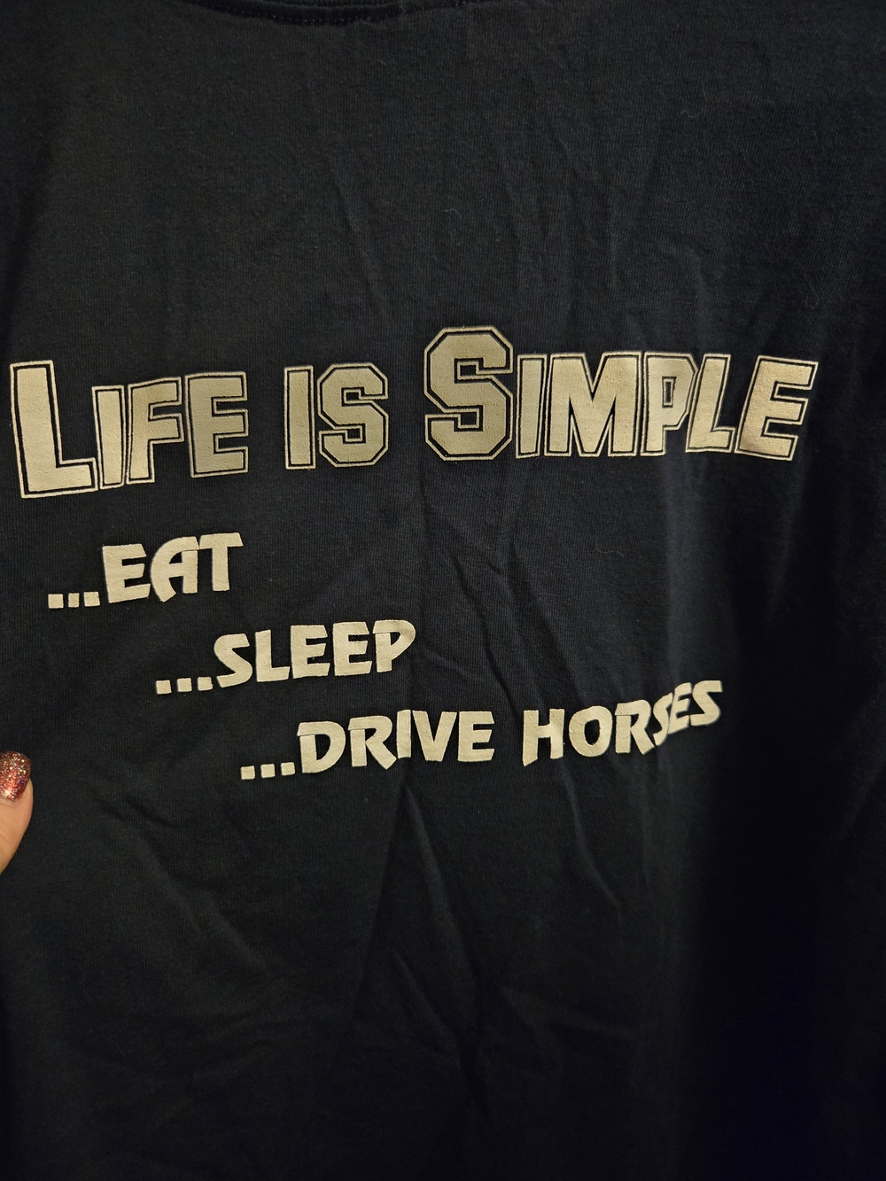 Gildan Black Tee with 'Life Is Simple' Horse Graphic